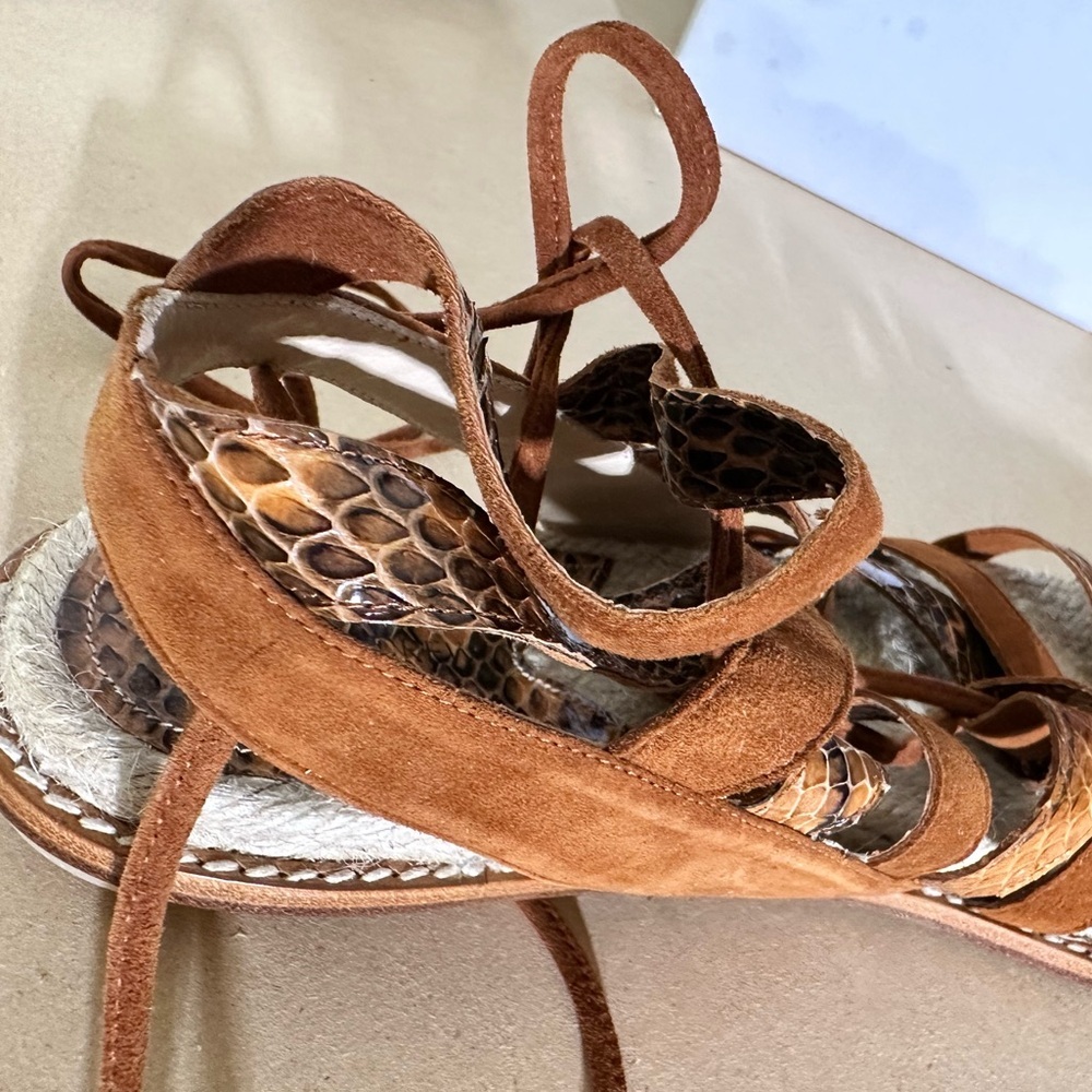 Rare Paul Andrew Tempest Elaphe snakeskin and‎ suede lace up sandals Sienna 41 - Picture 5 of 7
